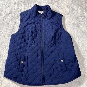 Croft & Barrow Vest Womens Large Navy Blue Quilted Full Zip Mock Neck Sleeveless